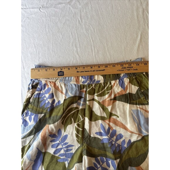 Tahari 100% Linen Pants Medium Wide Leg Pull On Elastic Waist Pockets Tropical - Picture 5 of 7